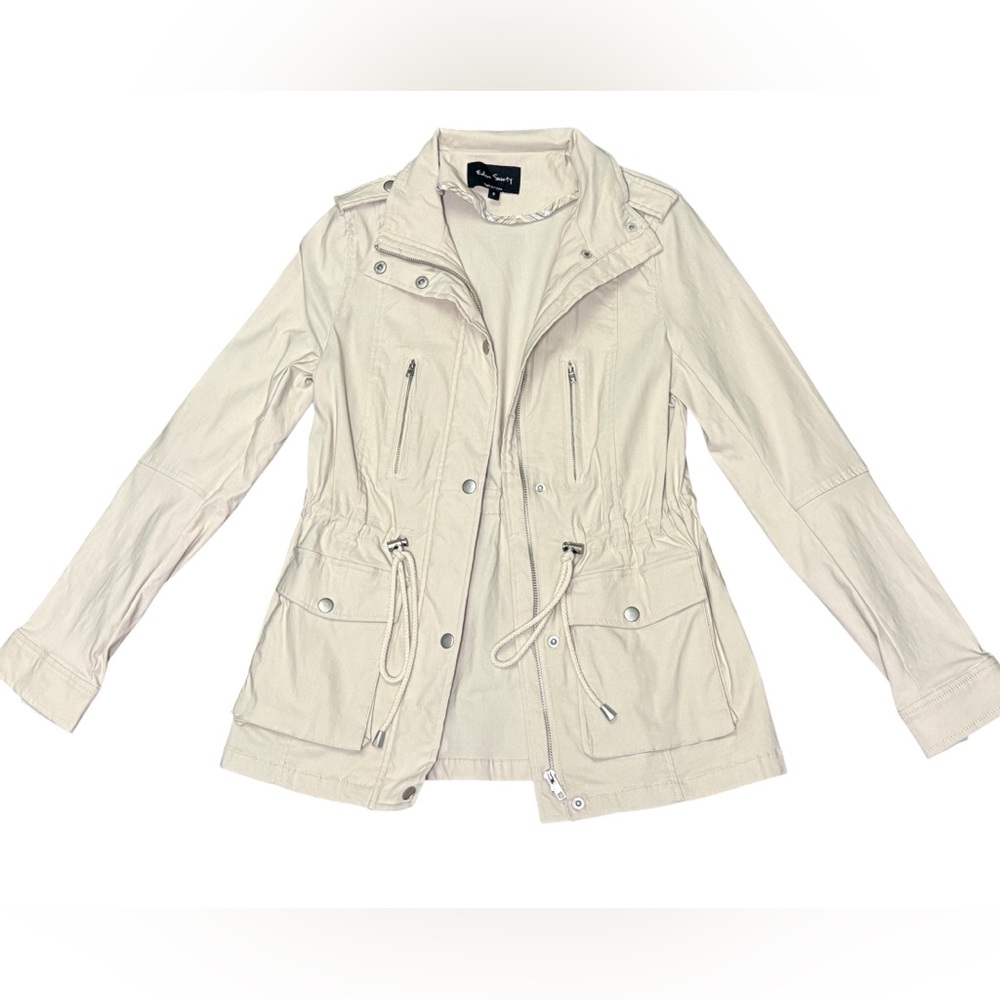 Eden Society Utility Jacket Small Beige Zip Snap Waist Cinch NWOT